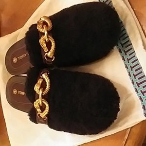 Tory Burch shearling clogs